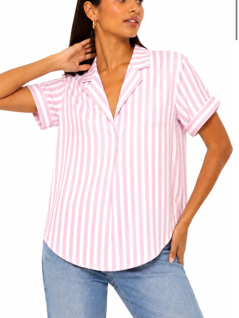 beachlunchlounge Deni Camp Collar Shirt Pink Small NWT STITCH FIX